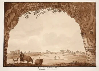 A Maxentius-cirkusz diadalíve, 1833 (barna mosással készült rézkarc)